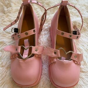 Pink Heart Buckle Mary Jane Flats Ladies Size 5.5